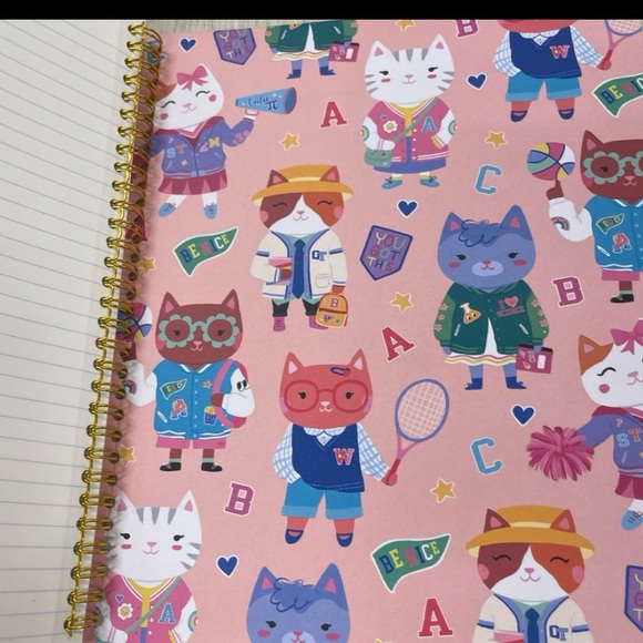 Clementine Cats in School Patterned Pink Hard Cover Spiral Notebook NEW - Picture 4 of 6